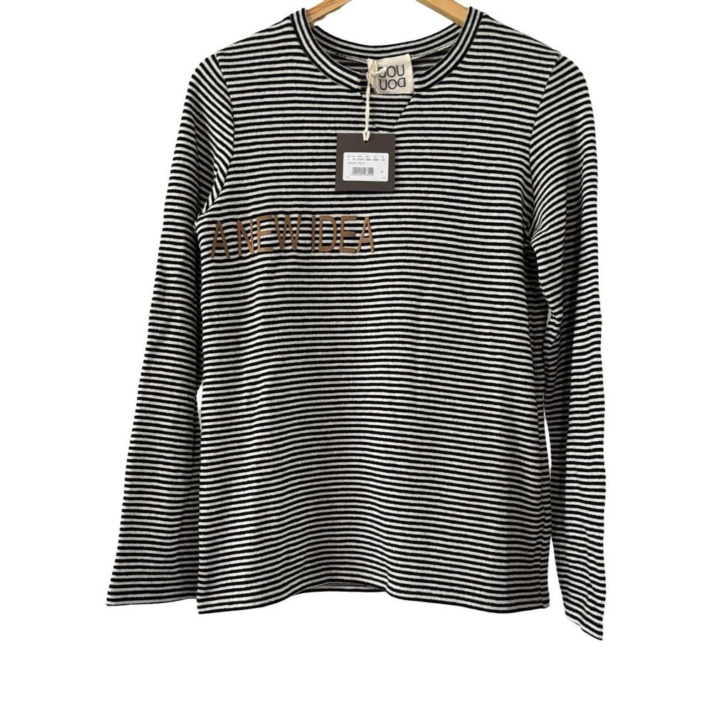 DOU DOU Black White Striped Soft Long Sleeve Sweater Top Girl Size 14 RUNS LARGE